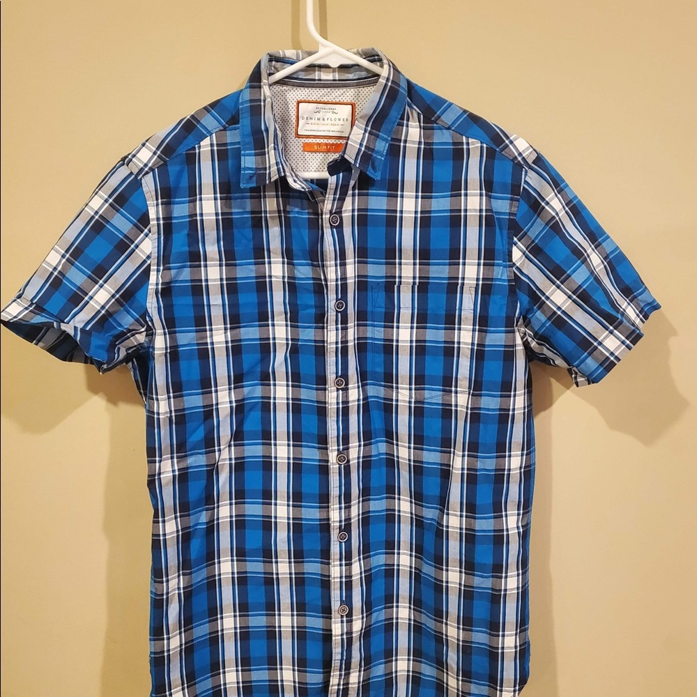 Denim & Flower short sleeve plaid shirt